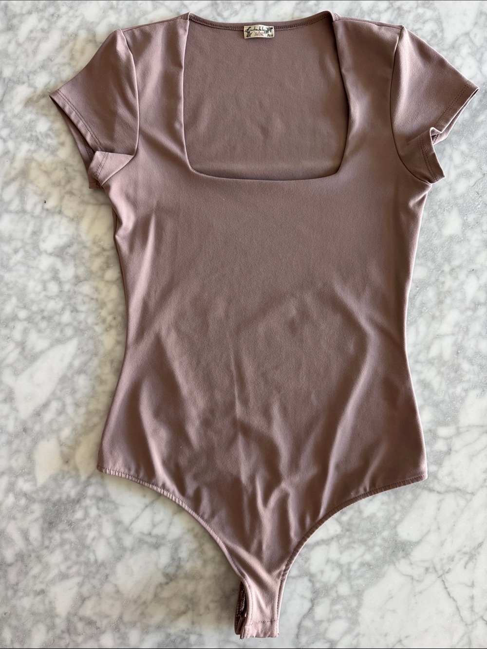 Free People Mauve Square-Neck Short Sleeve Bodysuit